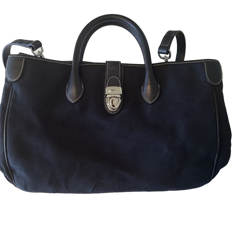 Vintage Dooney & Bourke Black Satchel Logo Canvas, Lock Clasp, Crossbody Strap - Picture 4 of 15